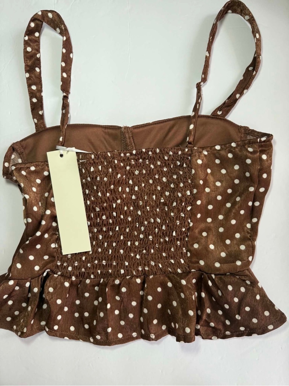 Brown Polka Dot Satin Corset Style Crop Top & Maxi Skirt Matching Set - Size S - Picture 9 of 10